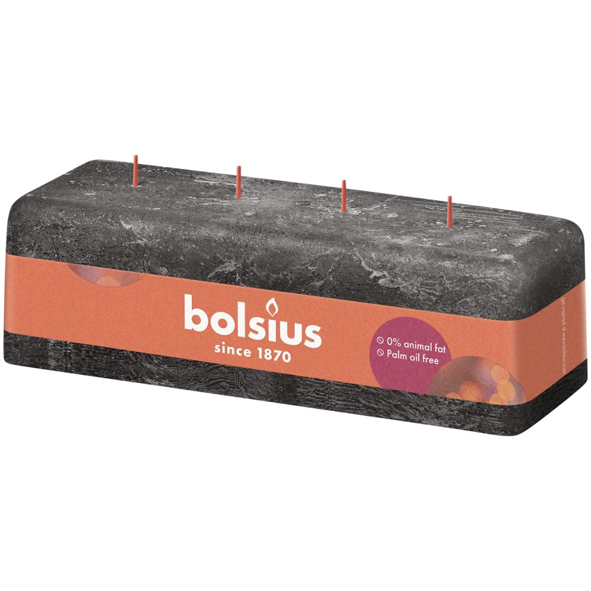 Bolsius Rustic XXL rectangle candle 4 wicks 80/90/250 mm - Stormy Gray