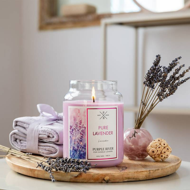 Candela di soia profumata in vetro Purple River 623 g - Pure Lavender