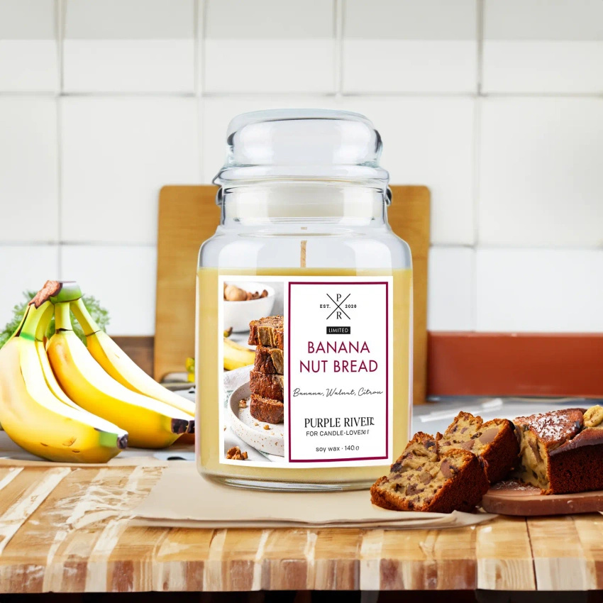 Bougie parfumée de soja en verre Purple River 623 g - Banana Nut Bread