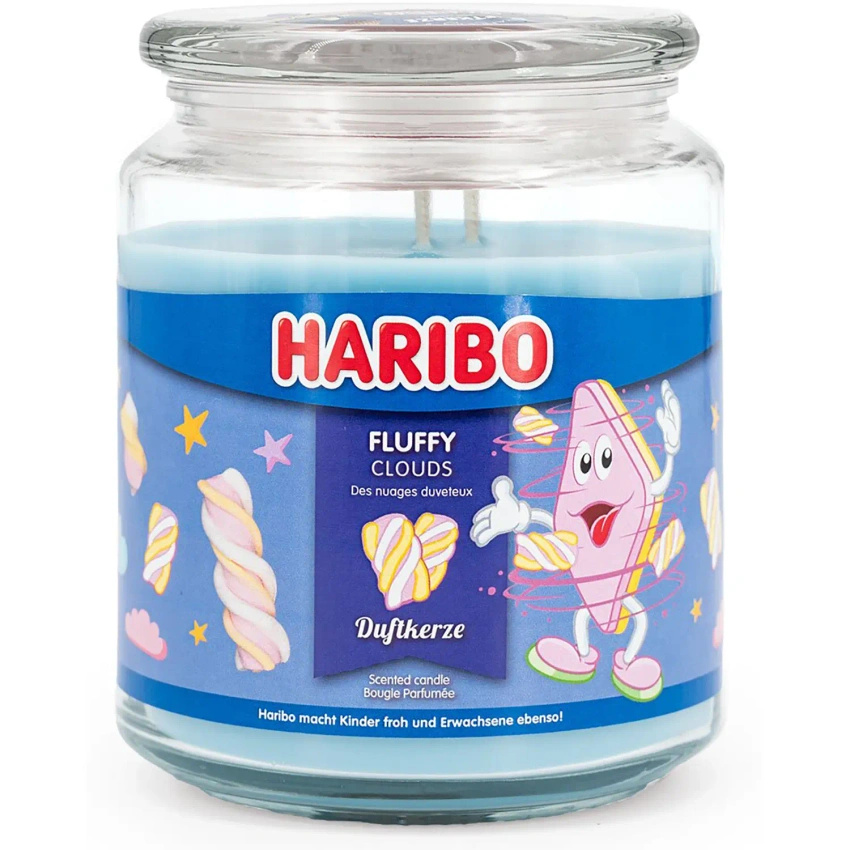 Haribo duża świeca zapachowa w szkle 510 g - Fluffy Clouds