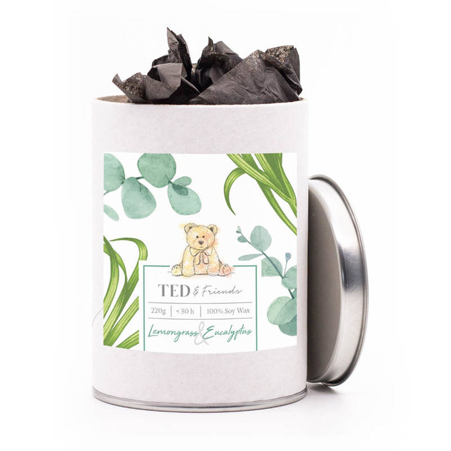 Soy scented candle in glass Ted Friends 220 g - Lemongrass Eucalyptus
