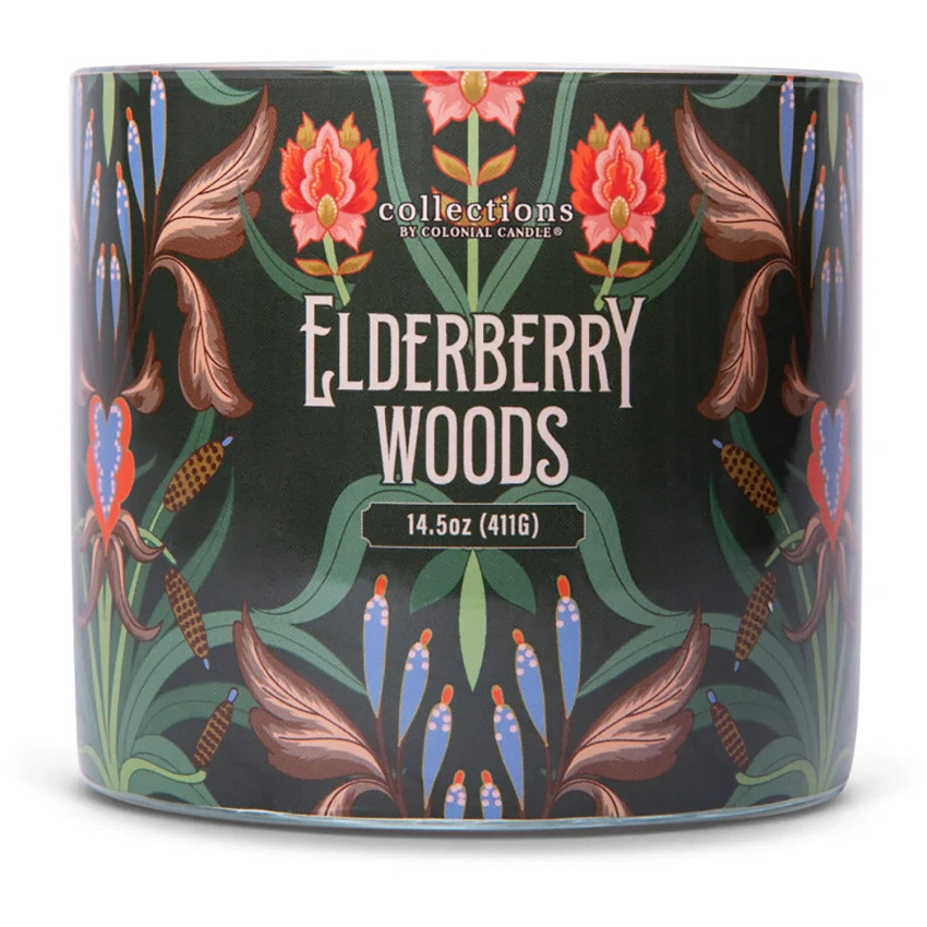 Colonial Candle Deco Collection soy scented candle in glass 3 wicks 14.5 oz 411 g - Elderberry Woods