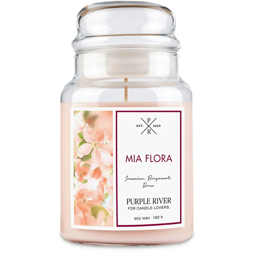 Purple River soy scented candle in glass 623 g - Mia Flora